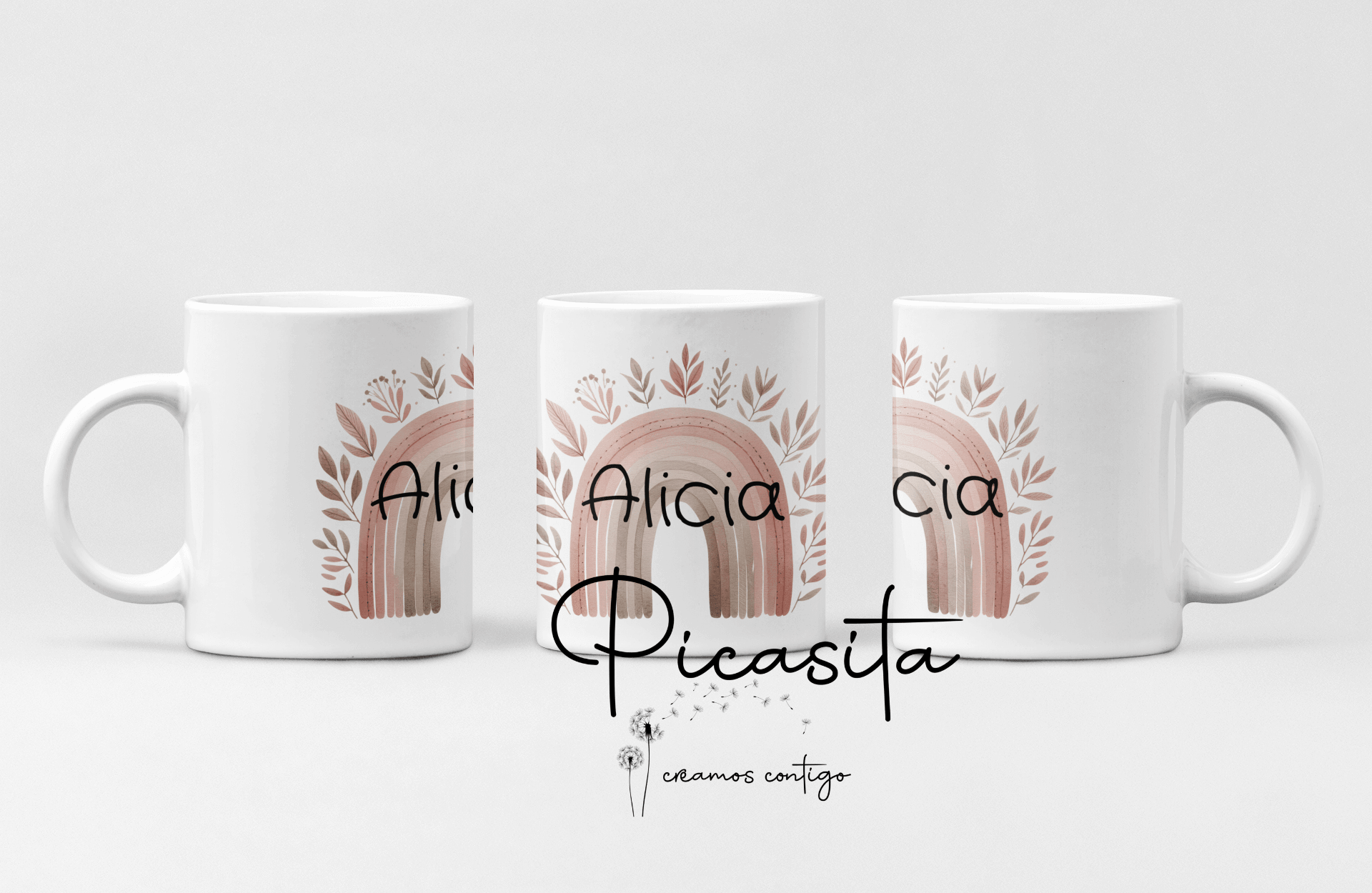 Taza personalizada con nombre de bebé y diseño artístico en acuarela de Picasita