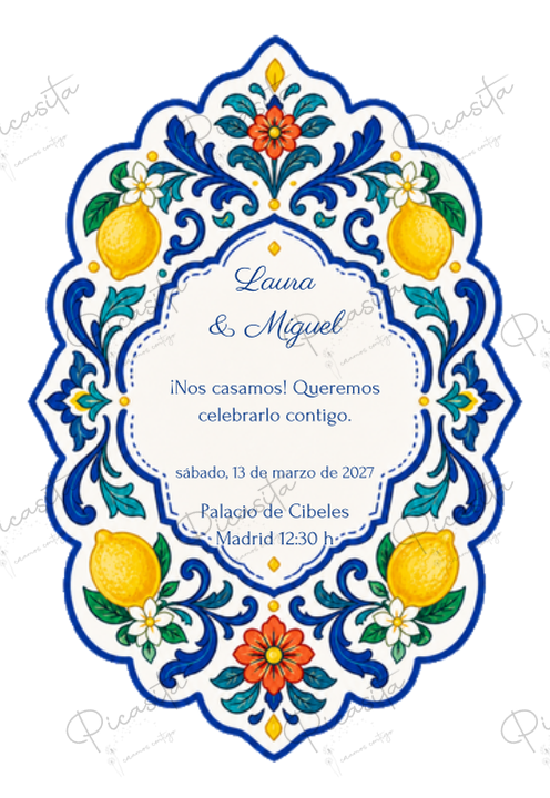 Invitación de boda personalizada diseño Azulejo limón