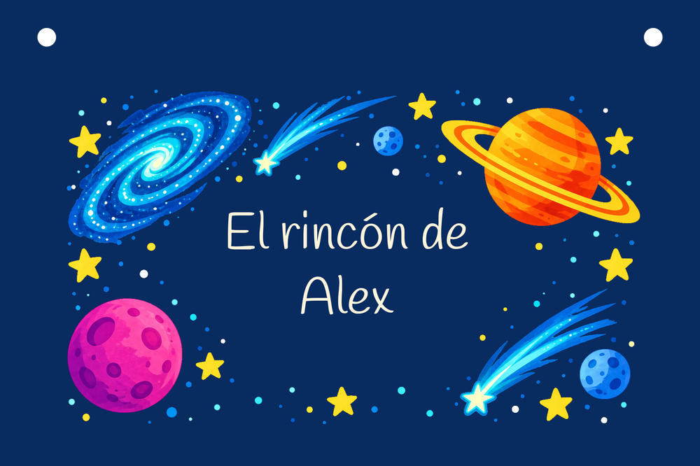Anteprima digitale del cartello El rincón de Alex con Cosmos eléctrico.
