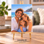 Foto di famiglia in stile animazione 3D stampata su tela di 30 × 40 cm su un cavalletto di 50 cm