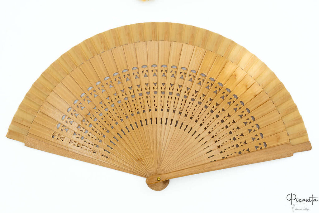 Abanico de Madera Personalizado Madera Calada + Tela (23cm)