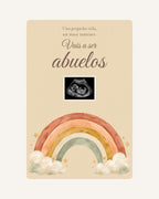 Anteprima della targa in legno Arcobaleno per annunciare la gravidanza ai nonni, con ecografia illustrativa.