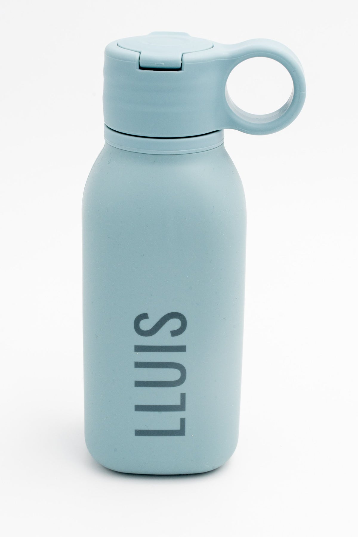 Borraccia in silicone blu-grigio da 450 ml con manico circolare