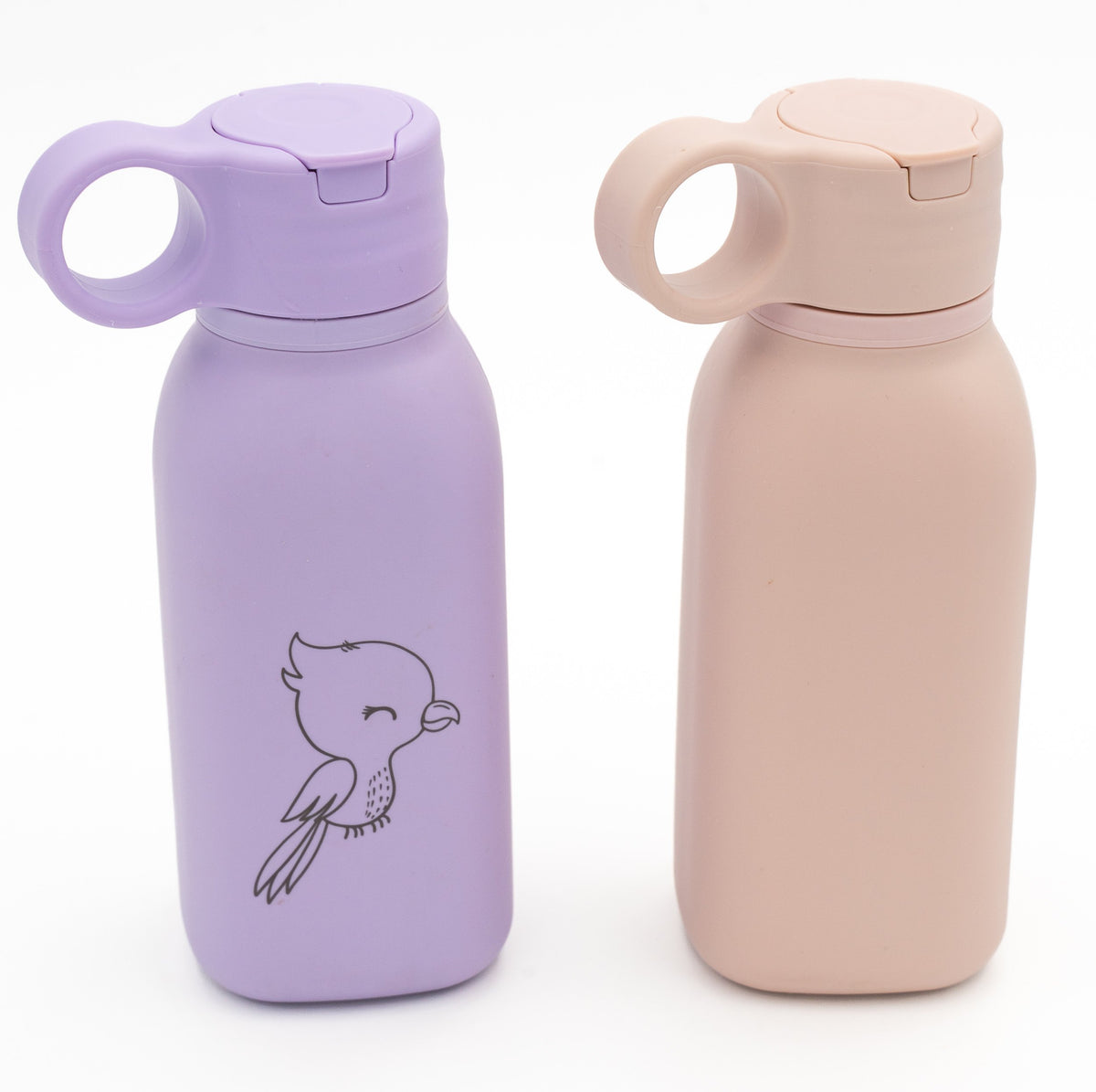 Retro di due borracce lilla e rosa con disegni incisi