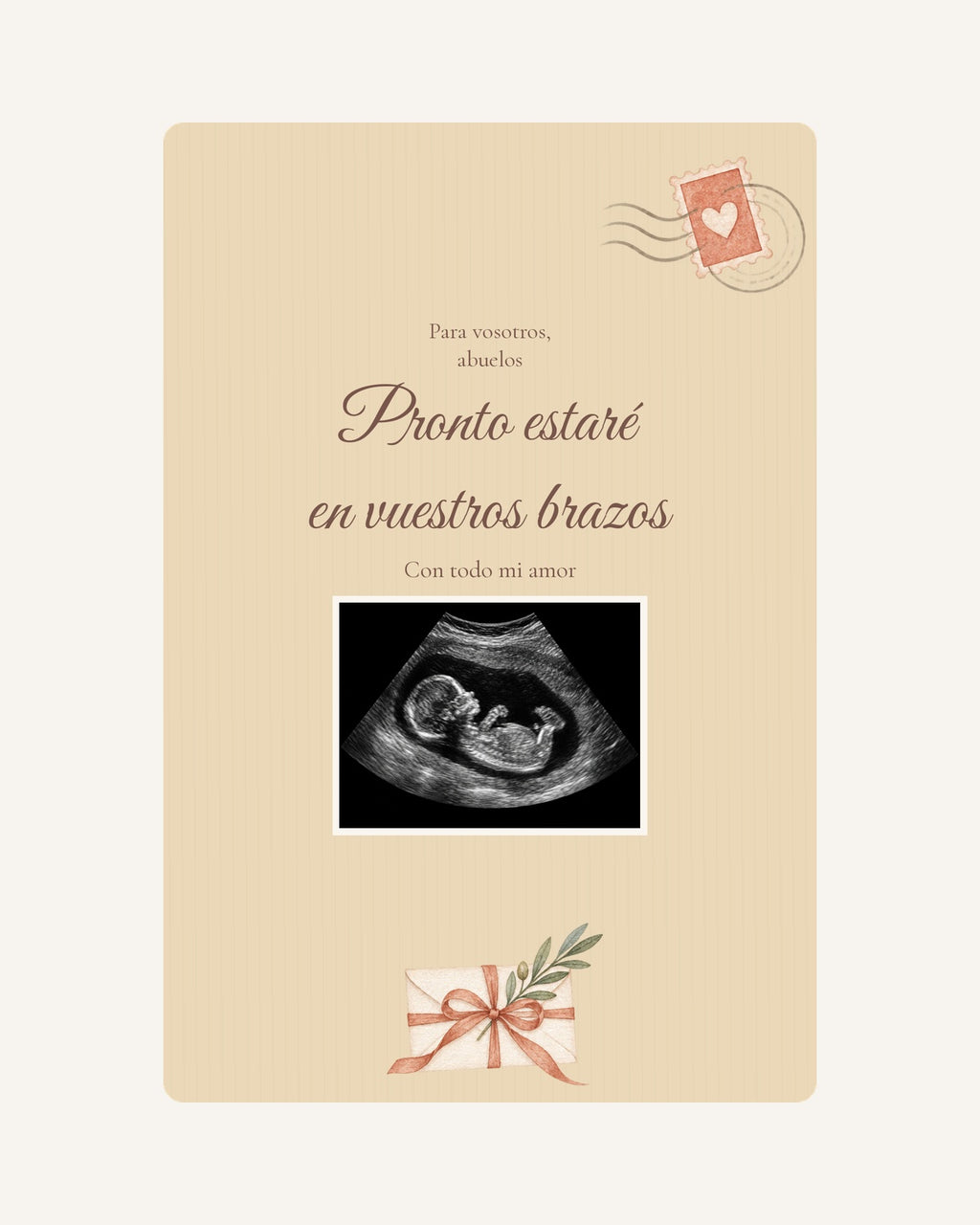 Anteprima della targa in legno Lettera del bebè per annunciare la gravidanza ai nonni, con ecografia illustrativa.