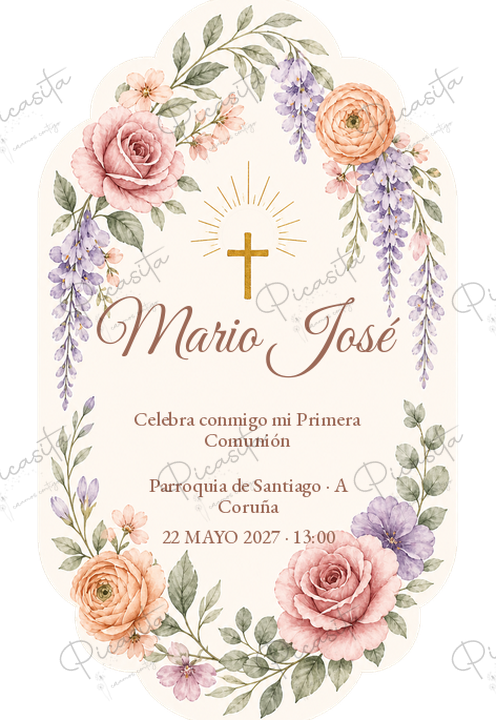 Invitación de Primera Comunión Rosetón botánico · Mario José