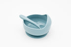 Ciotola blu in silicone con ventosa e cucchiaio coordinato