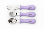 Cubiertos infantiles personalizados · Lila · nombre Leo
