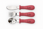 Cubiertos infantiles personalizados · Rosa Oscuro · nombre Leo