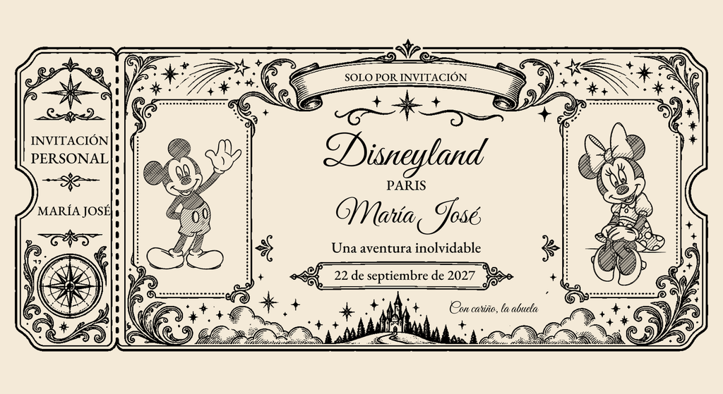 Vista digitale del biglietto personalizzato: Vintage Classico · Disneyland Paris.