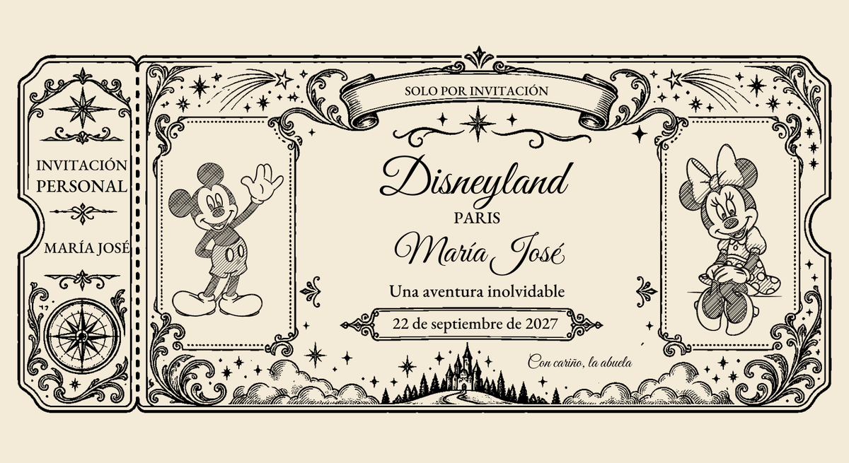 Vista digitale del biglietto personalizzato: Vintage Classico · Disneyland Paris.