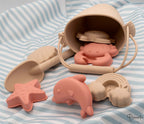 Kit de Cubos de Playa y Animales de silicona personalizados Arena Rosada
