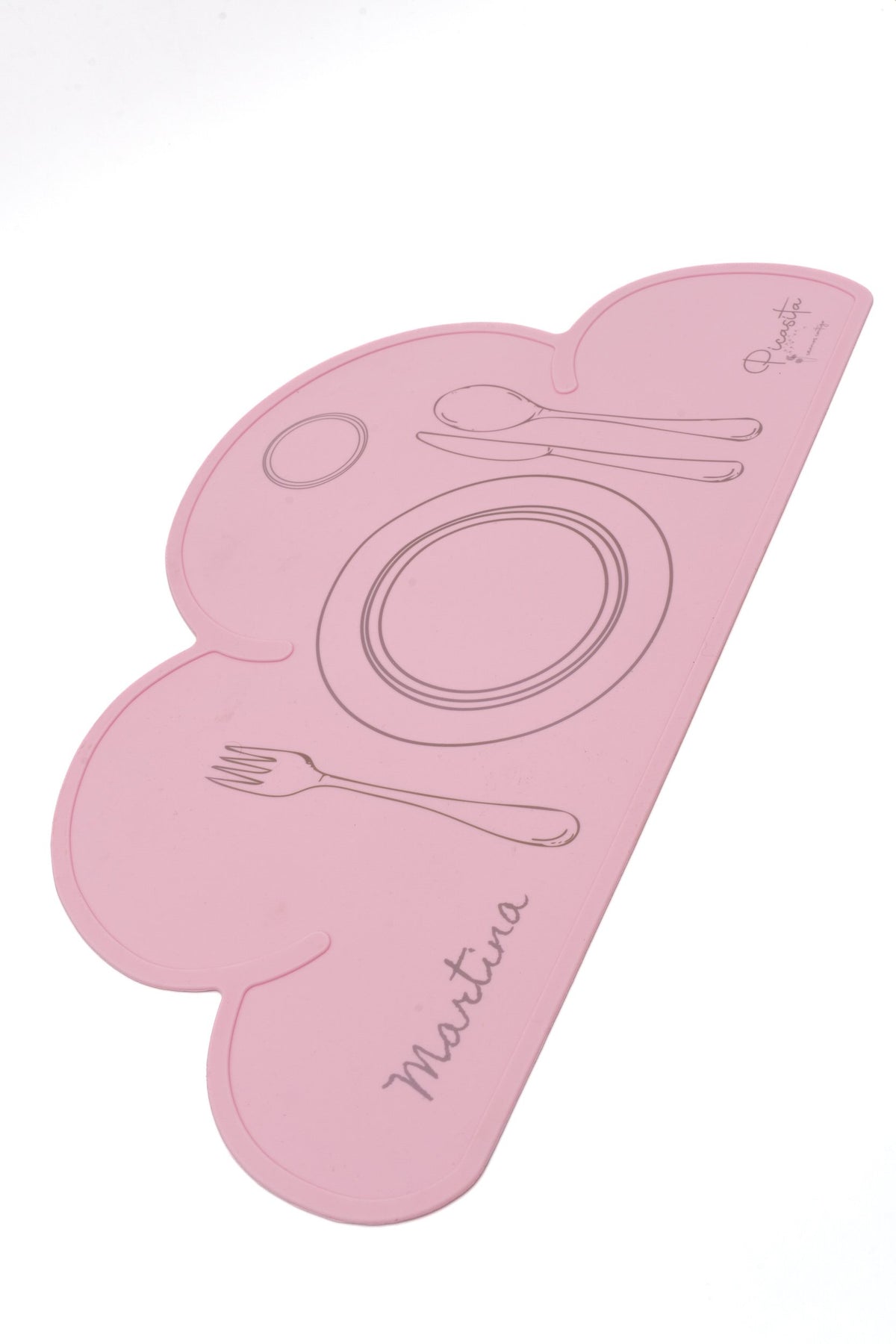 Tovaglietta a nuvola rosa chiaro flessibile, parzialmente arrotolata