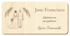 Simulazione di una targa per padrino di nozze, incisa al laser su compensato, scena Accompagnamento all’altare, Jose Francisco e Luisa Fernanda, figure di spalle senza volti.