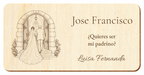 Simulazione di una targa per padrino di nozze, incisa al laser su compensato, scena Ingresso in chiesa, Jose Francisco e Luisa Fernanda, figure di spalle senza volti.