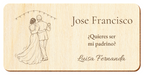 Simulazione di una targa per padrino di nozze, incisa al laser su compensato, scena Il primo ballo, Jose Francisco e Luisa Fernanda, figure di spalle senza volti.