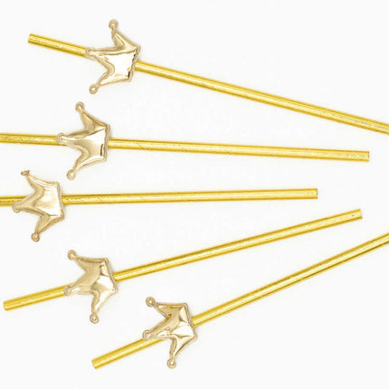 Pajitas para Fiestas y Cumpleaños Corona Dorada (5ud)
