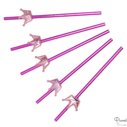 Pajitas para Fiestas y Cumpleaños Corona Rosa (5ud)
