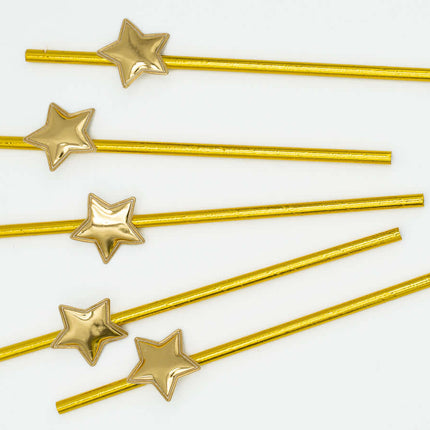 Pajitas para Fiestas y Cumpleaños Estrella Dorada (5ud)