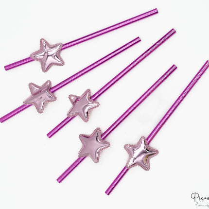 Pajitas para Fiestas y Cumpleaños Estrella Rosa (5ud)