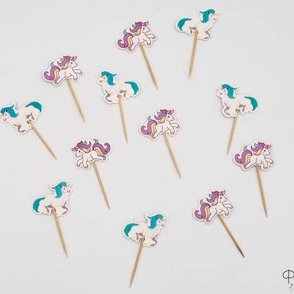 Palillos Decorativos Cumpleaños 12 Unicornios Azul + Rosa (A)