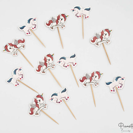 Palillos Decorativos Cumpleaños 12 Unicornios Azul + Rosa (B)