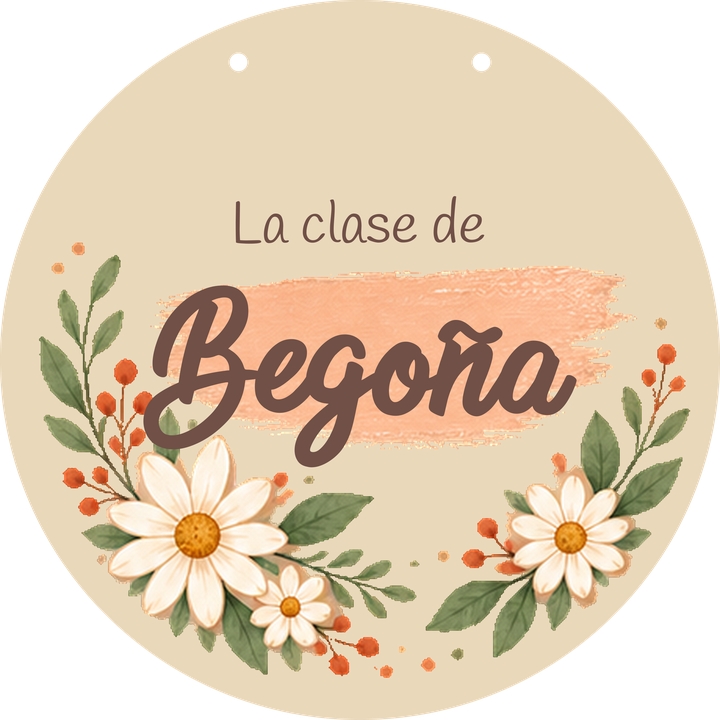 Esempio di targa a forma di cerchio: davanti con il nome Begoña.