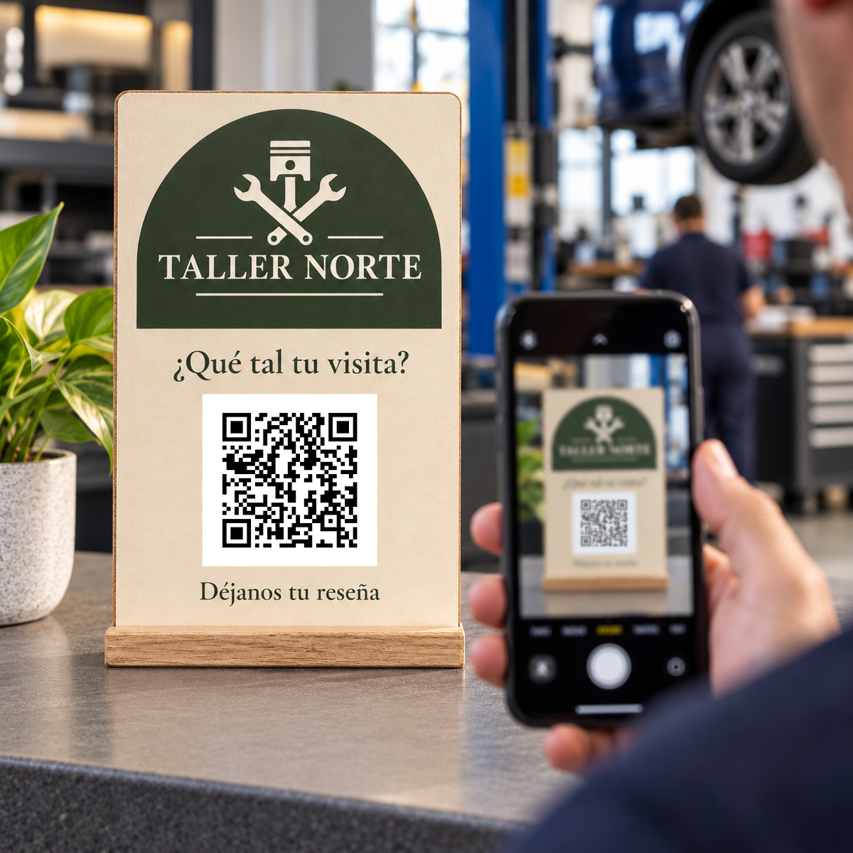 Simulazione di Cartello personalizzato con QR per recensioni · esempio d’uso