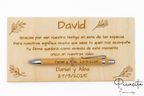 Targa di ringraziamento incisa al laser per il testimone David, con penna di bambù