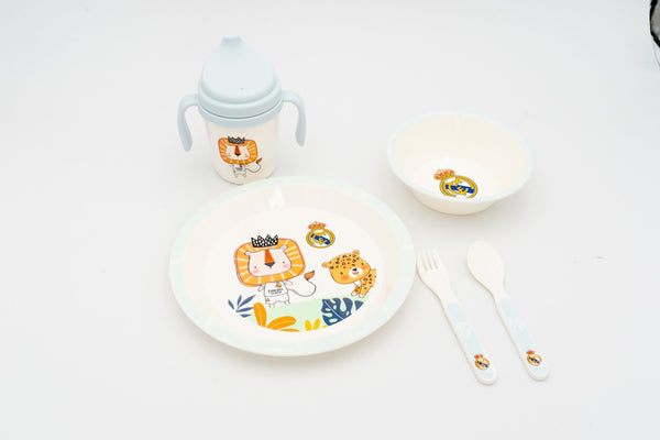 Set completo di stoviglie blu del Real Madrid per bambini con motivi a leone