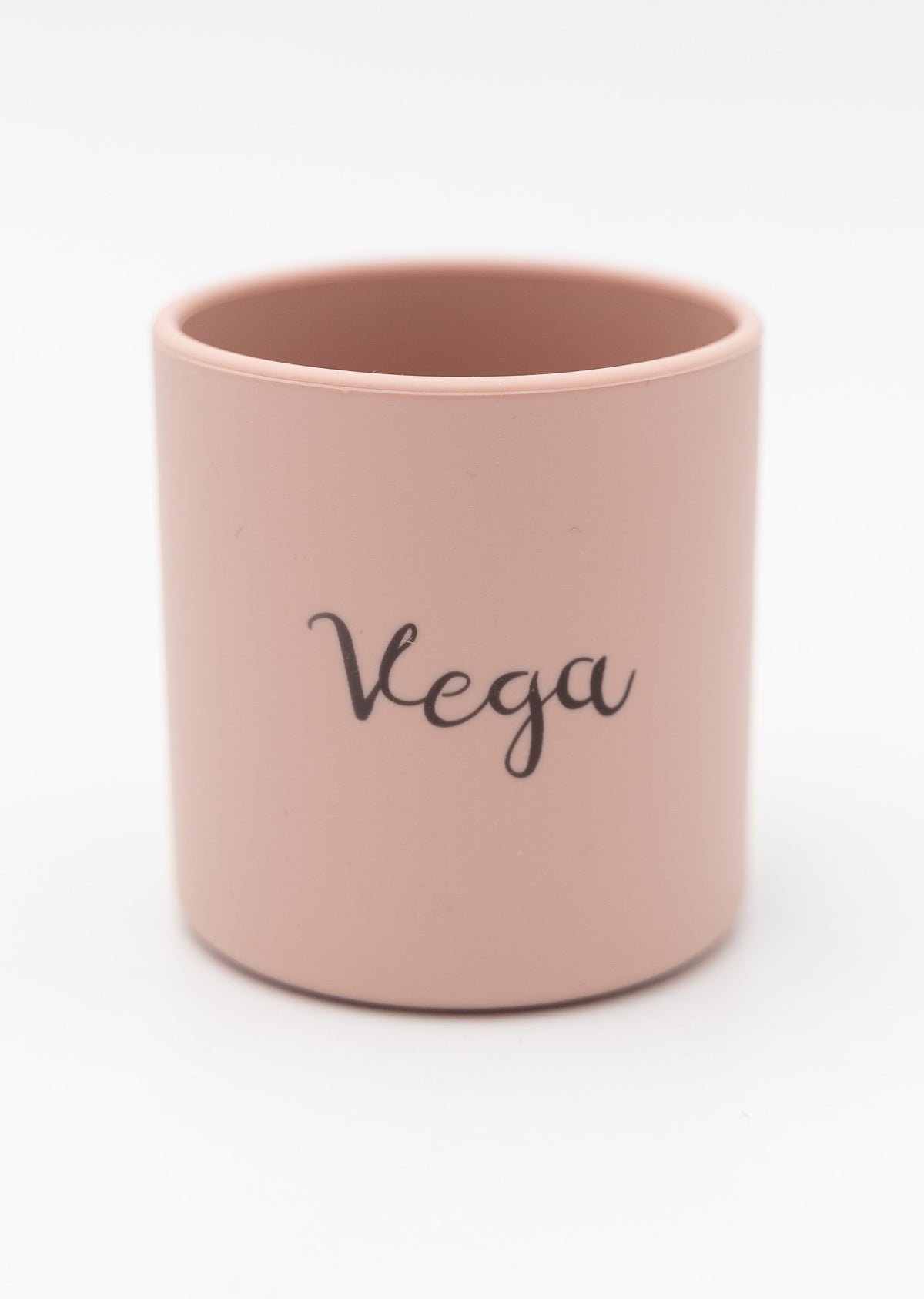 Bicchiere rosa con il nome Vega inciso