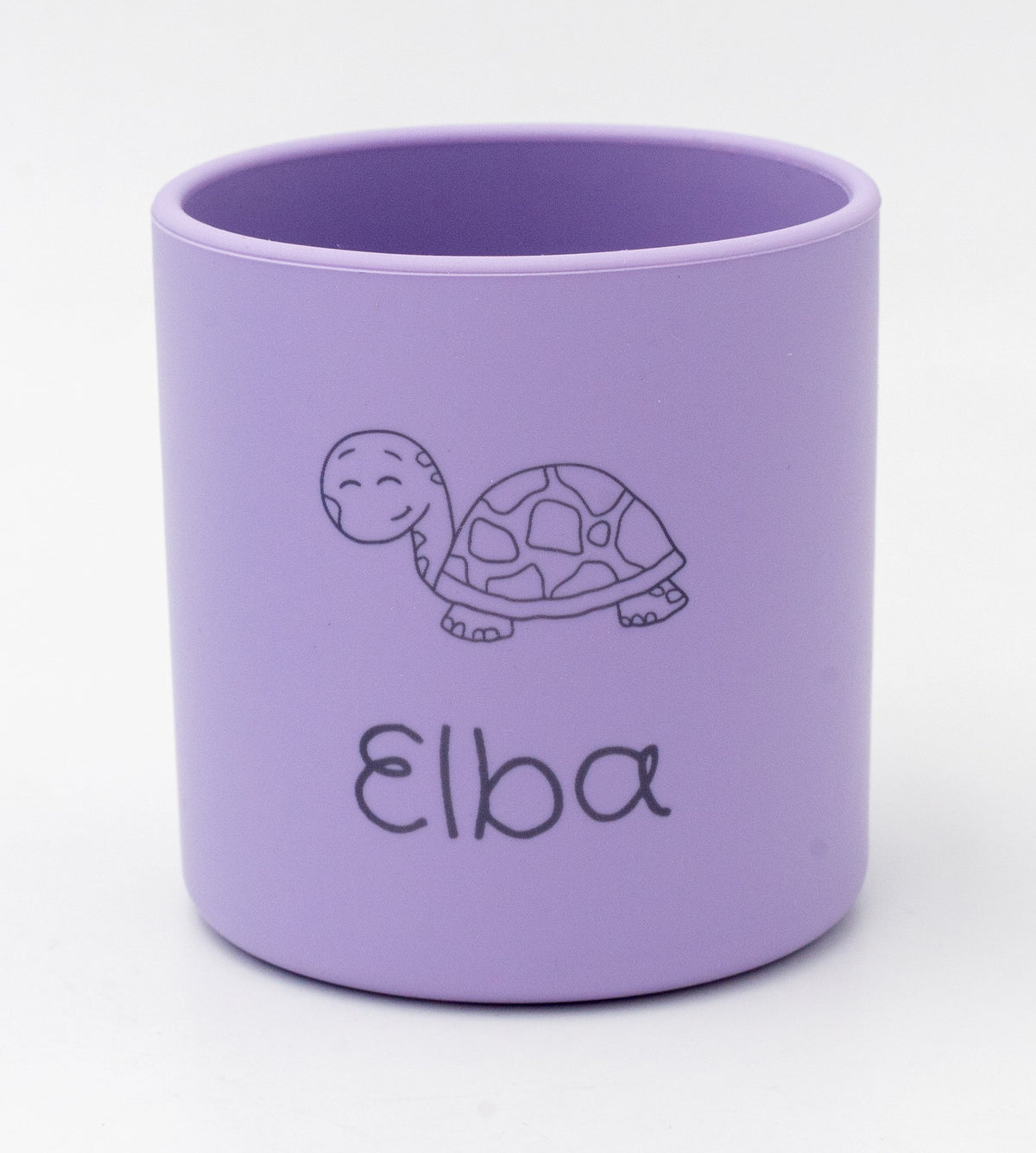 Bicchiere lilla con nome Elba e tartaruga incisi